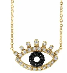 silver necklaces for women -14KYG 0.25CTW BLACK AND WHITE DIA EVIL EYE NECKLACE