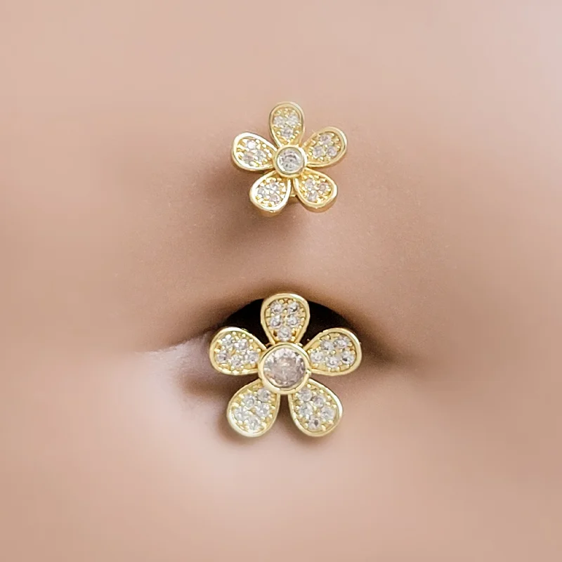 vintage gold rings -Floral Belly Ring