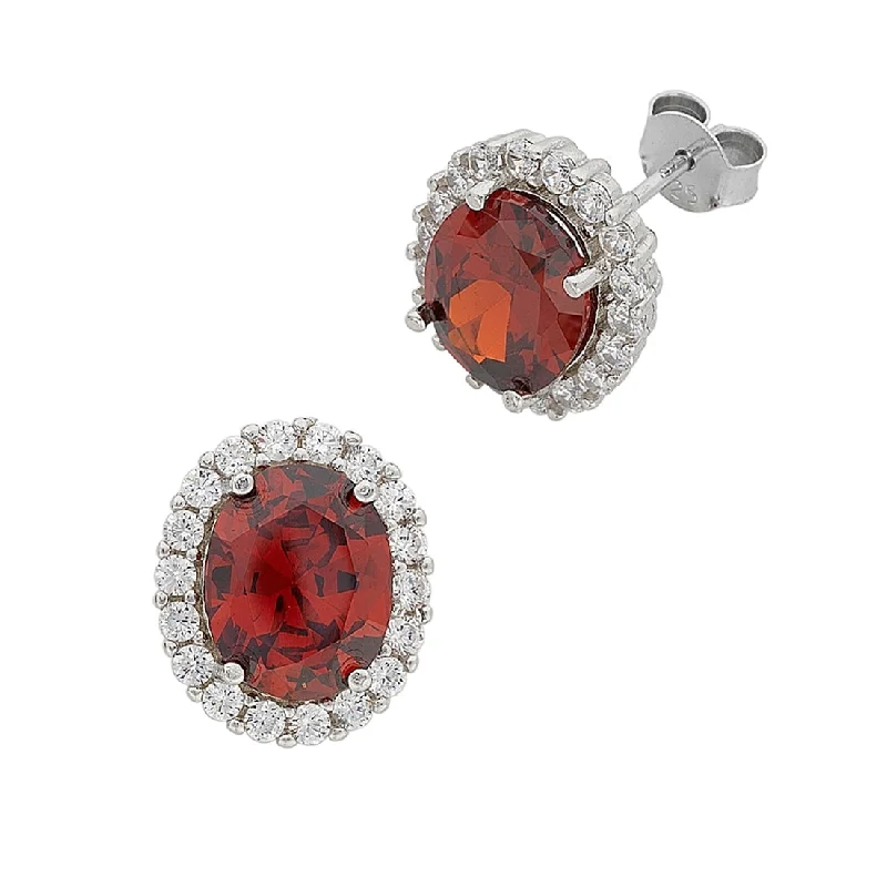 multi-colored earrings for women -January Birthstone Sterling Silver Red Cubic Zirconia Earrings