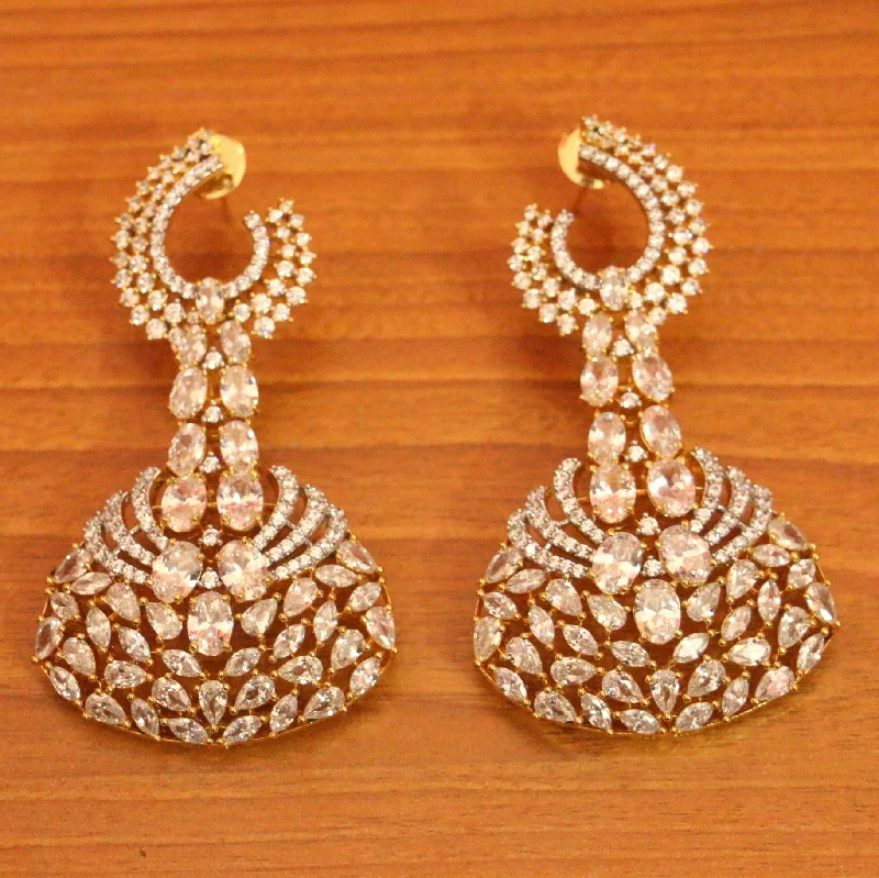 large gold hoop earrings for women -SIGNITY STUDDED DIAMOND LOOK GOLD PLATED DANGLERS