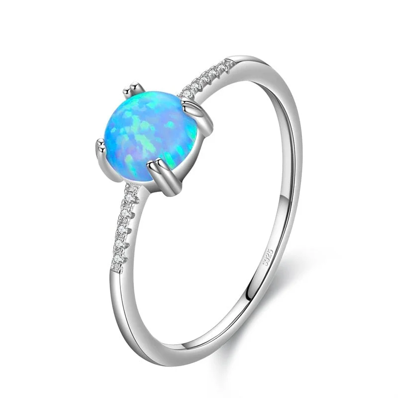 luxury promise rings -Opal Charm Sterling Silver Ring