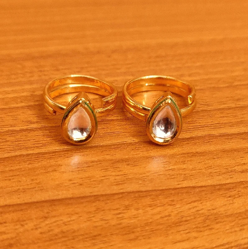 handmade rings for women -PEAR SHAPED KUNDAN POLKI ADJUSTABLE TOE RING