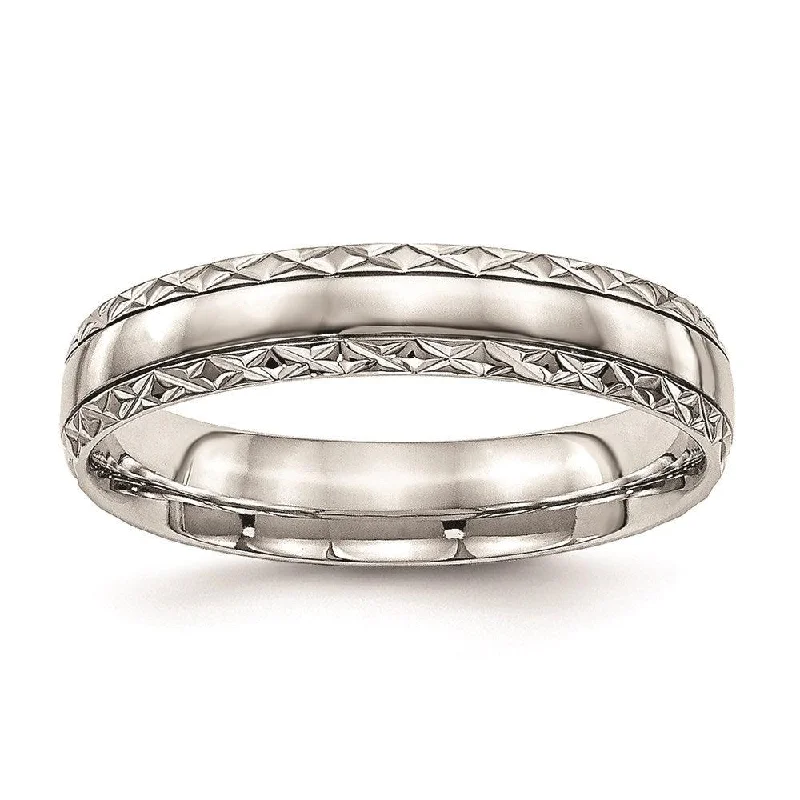 titanium rings for women -Stainless Steel Polished Grooved Criss Cross Design Ring