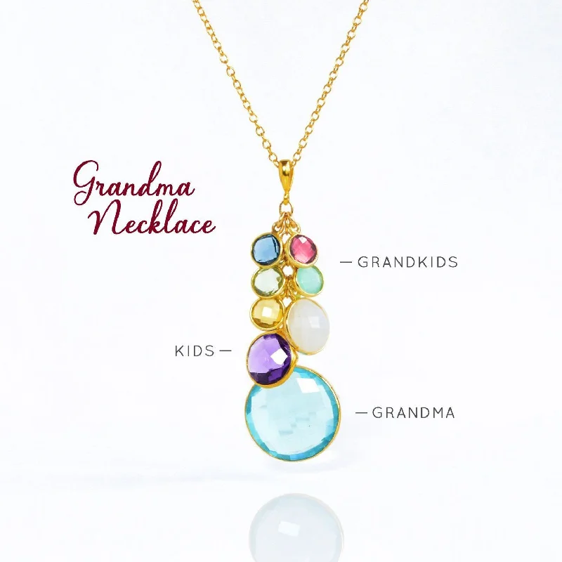 heart necklaces for women -Grandmother Pendant Necklace with Mother, Children and Grandchildren Birthstones