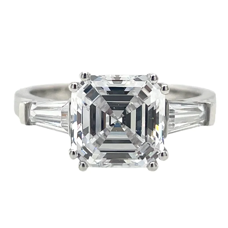 gold promise rings -9ct White Gold Cz Asscher & Baguette Ring