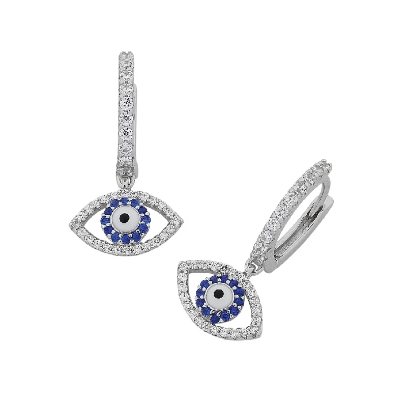 pearl drop earrings for women -Sterling Silver Cubic Zirconia Evil Eye Drop Earrings