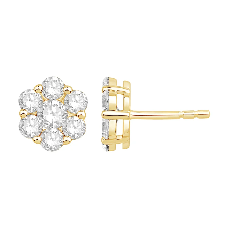 chunky earrings for women -Flower Stud Earrings with 1.50ct of Laboratory Grown Diamonds in 9ct Yellow Gold