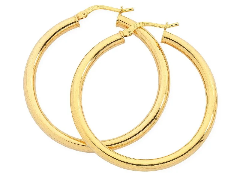 gold dangle earrings for women -9ct Yellow Gold Silver Infused Hoop Earrings 30mm