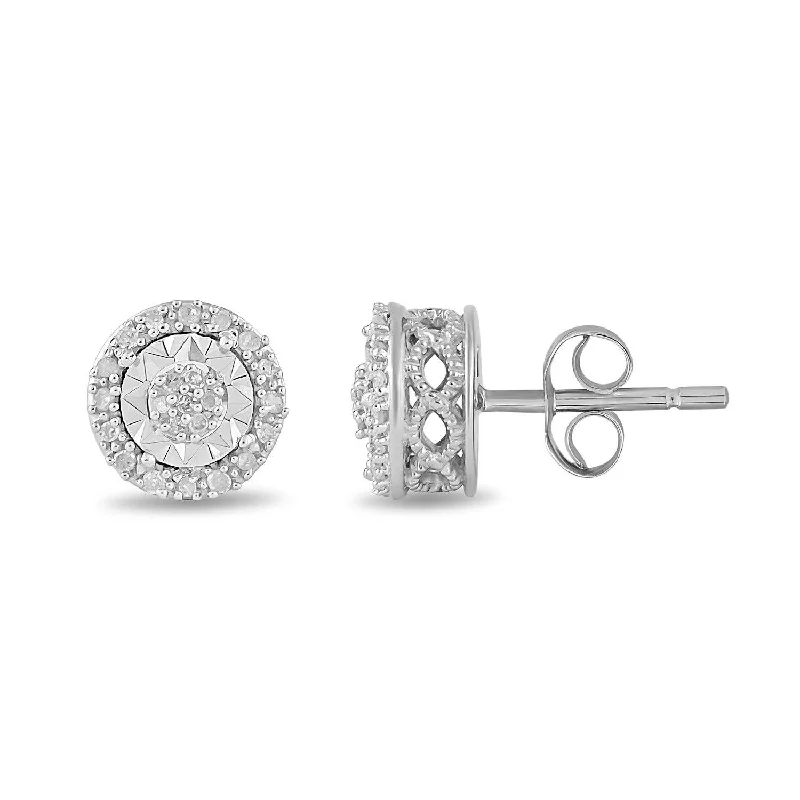 bold earrings for women -Miracle Halo Circle Stud Earrings with 0.10ct of Diamonds in Sterling Silver