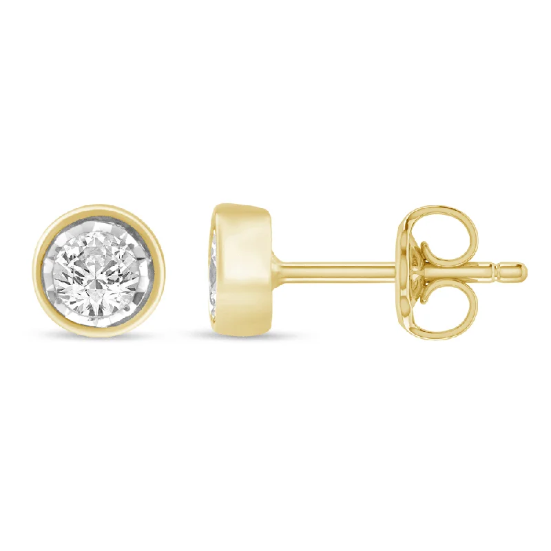 chic earrings for women -Soliatire Bezel Stud Earrings with 0.30ct of Diamonds in 9ct Yellow Gold