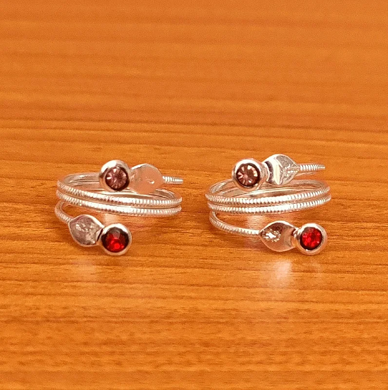 elegant engagement rings -SILVER PLATED RED & RHODOLITE COLOUR ADJUSTABLE TOE RING