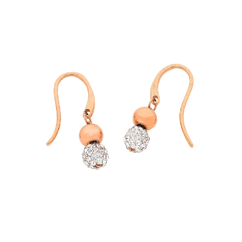 gold drop earrings for women -Stainless Steel Rose Gold Sparkle Ball Drop Earrings