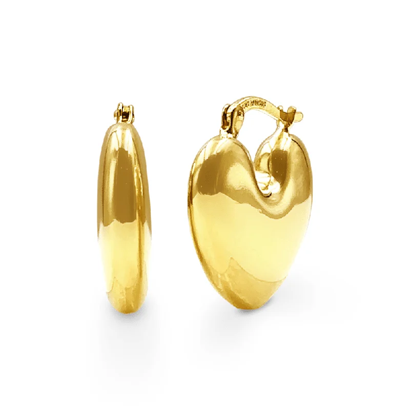 chunky earrings for women -9ct Bonded Gold Bold Heart Huggie Earrings