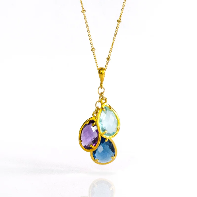 art deco necklaces for women -Custom Mother's Birthstone Necklace with Cascading Prong Set Teardrop Gemstones [TPCS]