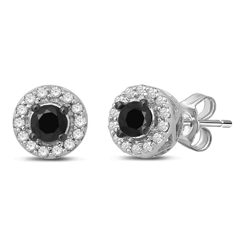 vintage earrings for women -14ct White Gold 0.75ct Black Diamond Stud Earrings