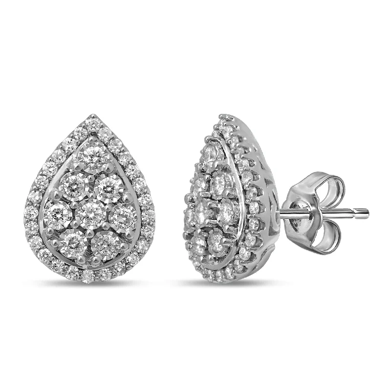 trendy statement earrings for women -Brilliant Miracle Halo Pear Earrings with 1.00ct of Diamonds in Sterling Silver