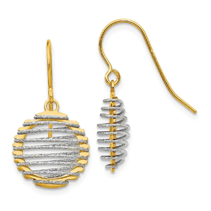 fashion hoop earrings for women -13mm Wire Wrapped Dangle Earrings in 14k Yellow and White Gold