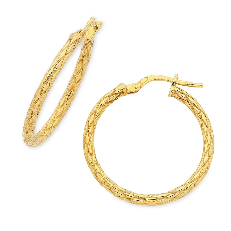 pearl earrings for women -9ct Yellow Gold Silver Infused Patterned Hoop Earrings