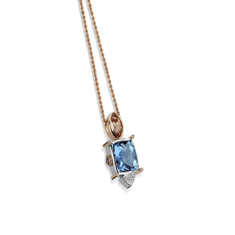 engraved necklaces for women -Signature Blue Topaz and Morganite Diamond Pendant Necklace