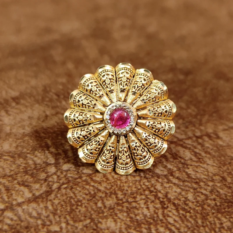 diamond wedding bands -RUBY ANTIQUE GOLD PLATED ADJUSTABLE COCKTAIL RING