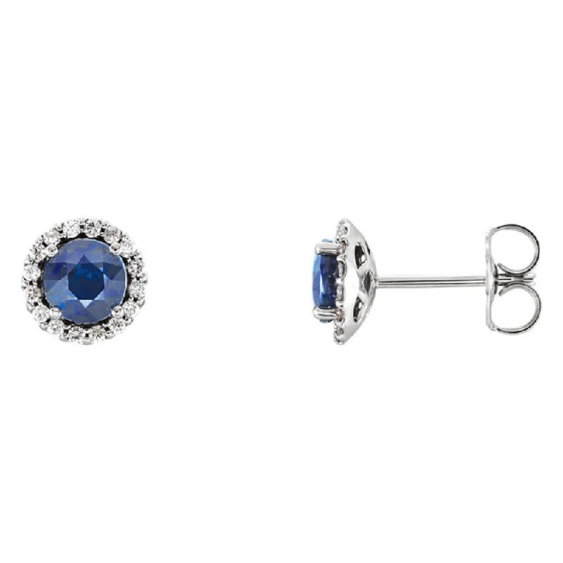 dangle earrings for women -6mm 14k White Gold Blue Sapphire & 1/6 CTW (G-H, I1) Diamond Earrings