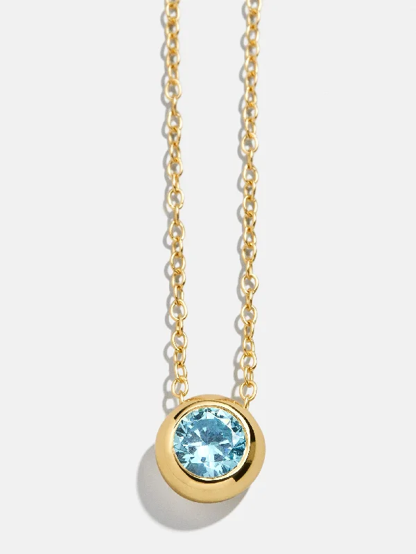 sparkling necklaces for women -18K Gold Birthstone Pendant Necklace - Aquamarine