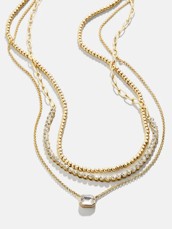 diamond necklaces for women -Kenna Layered Necklace - Gold/Pavé