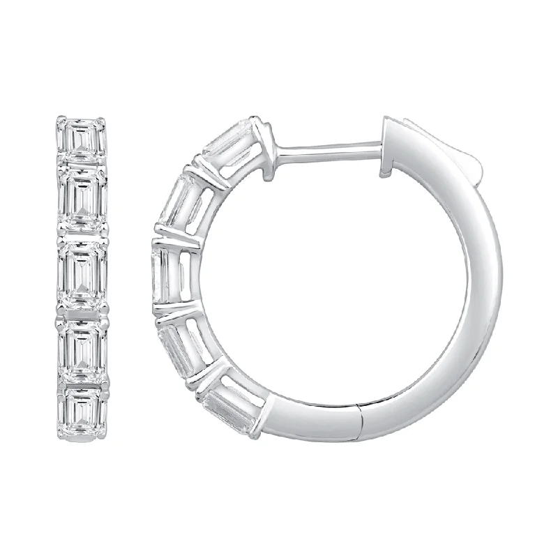 elegant dangle earrings for women -Emerald Cut Hoop Earrings with 2.00ct of Laboratory Grown Diamonds in 9ct White Gold