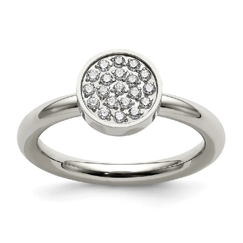 engraved rings for women -Stainless Steel Polished with CZ Circle Ring