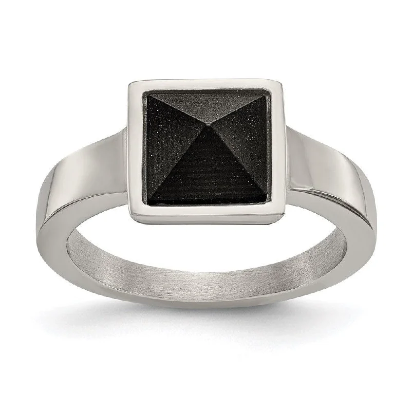 double band rings for women -Stainless Steel Polished with Solid Black Carbon Fiber Geometric Ring