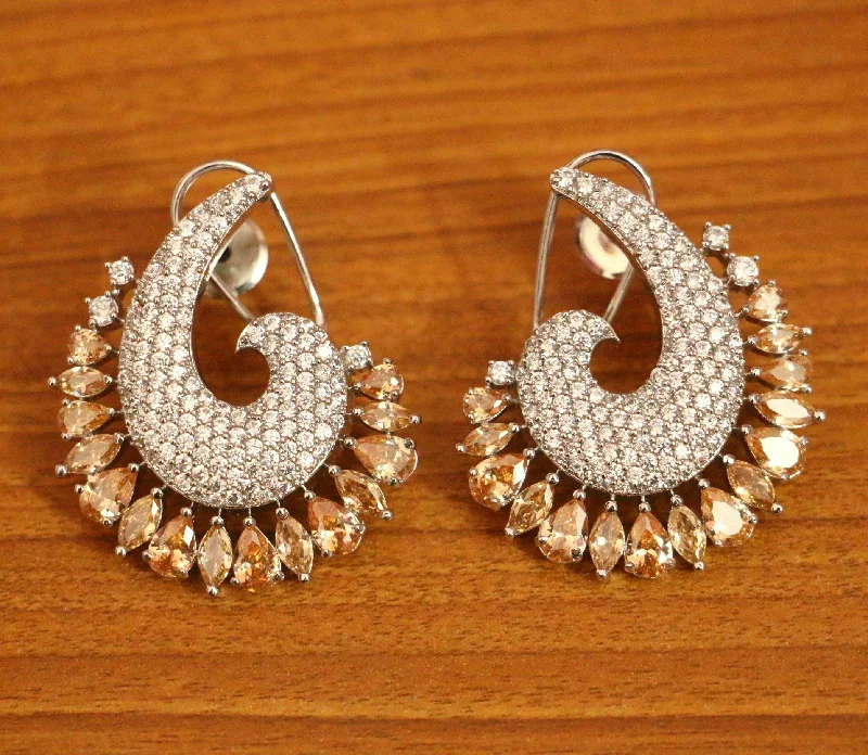 luxury gemstone earrings for women -Citrine Colour & AD Studded Back Clip Studs