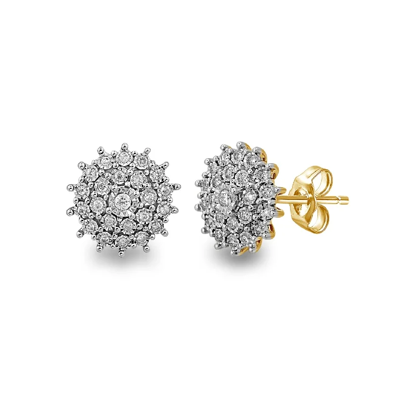 artistic earrings for women -9ct Yellow Gold Star Cluster Earrings with 0.33ct of Diamonds