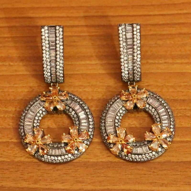 luxury gemstone earrings for women -VICTORIAN LOOK CITRINE CZ STUDDED DANGLERS