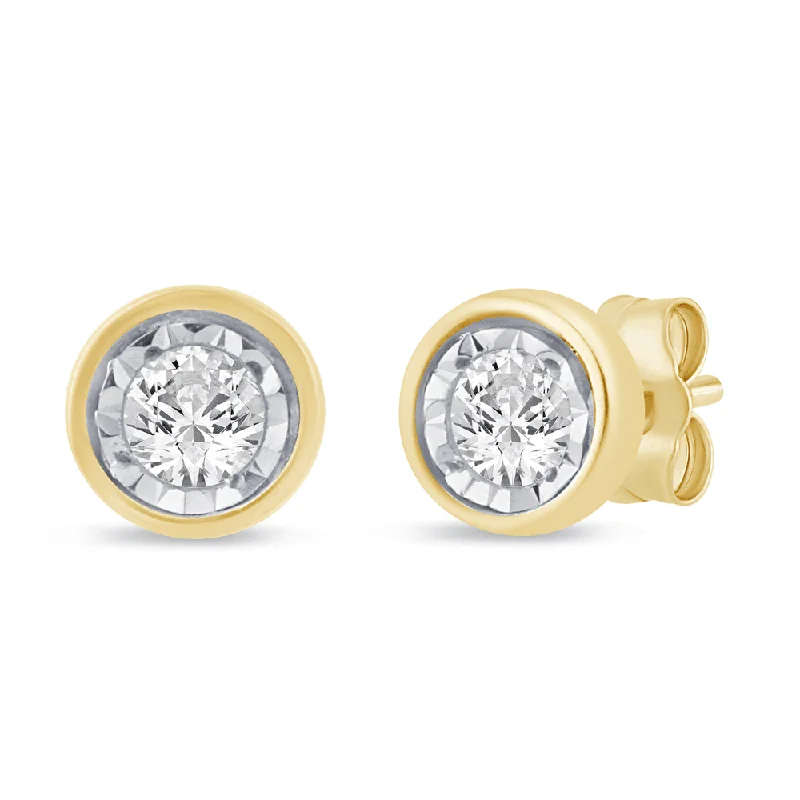 chic drop earrings for women -Soliatire Bezel Stud Earrings with 0.05ct of Diamonds in 9ct Yellow Gold