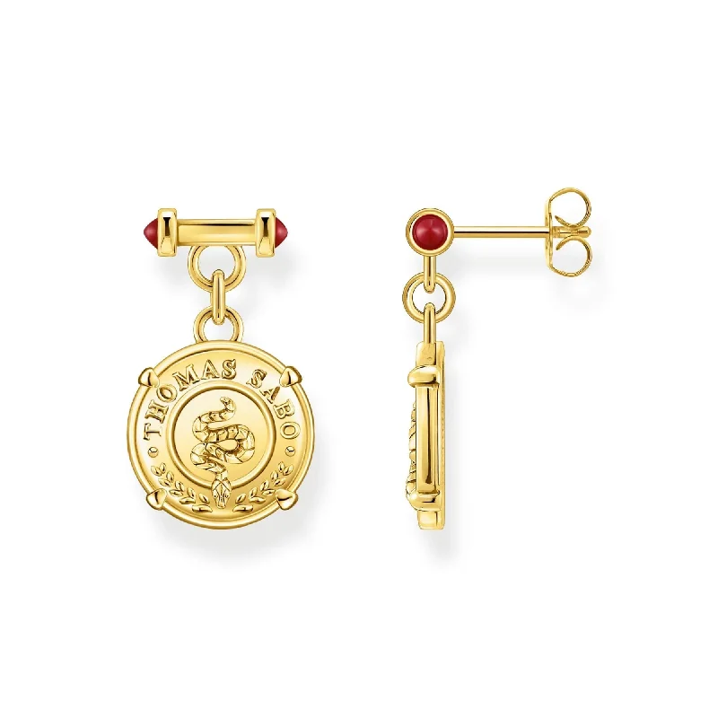 fun earrings for women -THOMAS SABO Snake Coin Gold Earrings