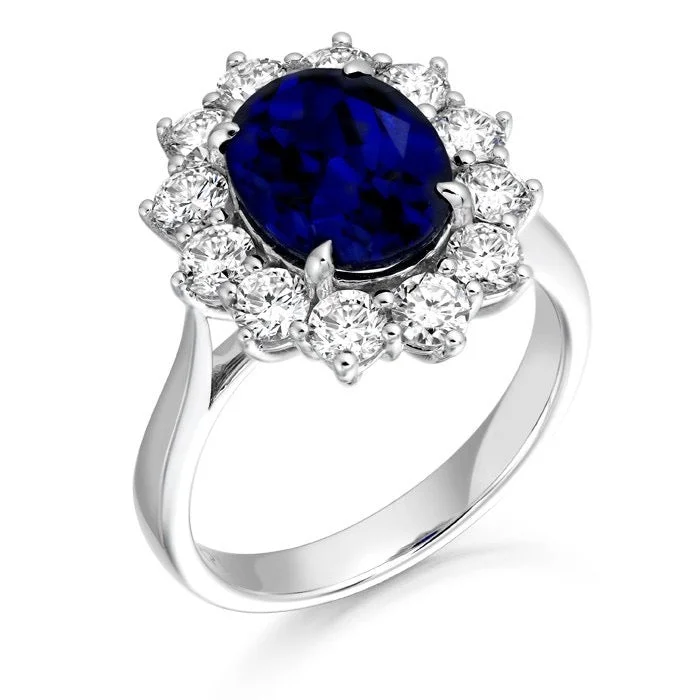 vintage rings for women -9ct White Gold Lady Di Style Sapphire And Cz Cluster Ring