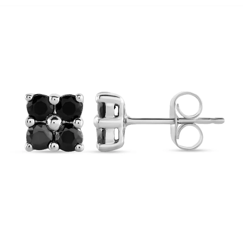 bold earrings for women -Flower Stud Earrings with Black Spinel in Sterling Silver