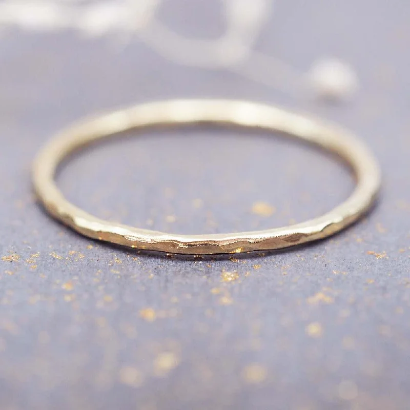 simple gold rings for women -9k Solid Gold Thin Hammered Stacker Ring