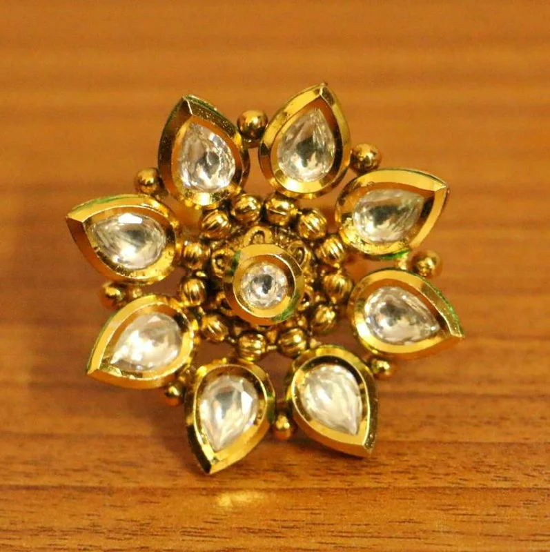 statement rings for women -EMBELLISHED KUNDAN POLKI ADJUSTABLE RING