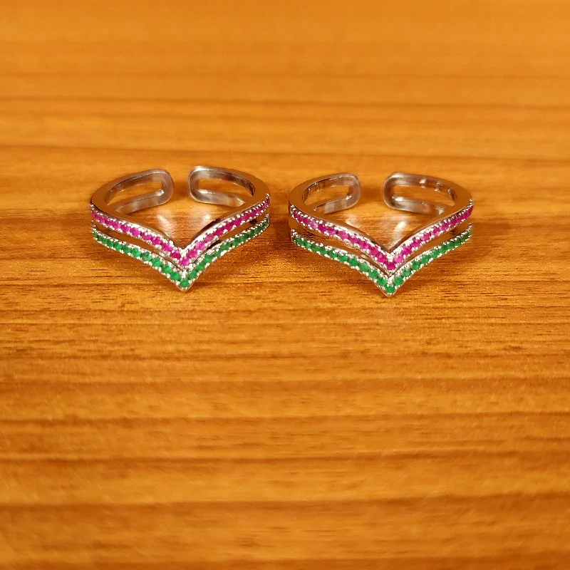 gemstone wedding rings -RUBY & EMERALD LOOK CZ STUDDED ADJSTABLE TOE RING