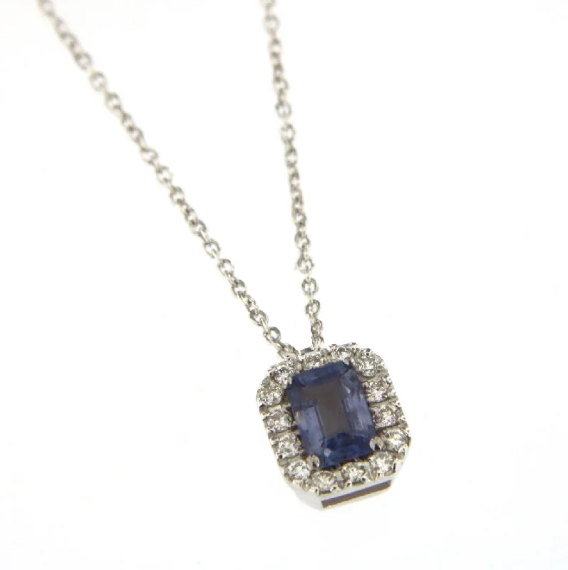 minimalist necklaces for women -Candy 18K White Gold Necklace w. Diamonds & Blue Sapphire