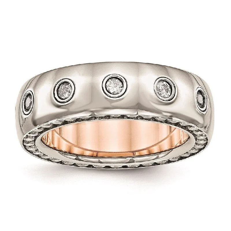 handmade rings for women -Stainless Steel Polished Rose IP Plated CZ Inlay Ring