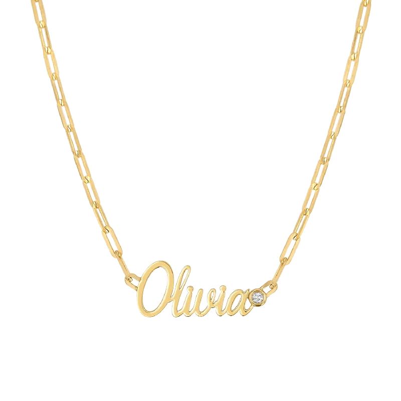 boho necklaces for women -Paper Clip Script Diamond Name Necklace