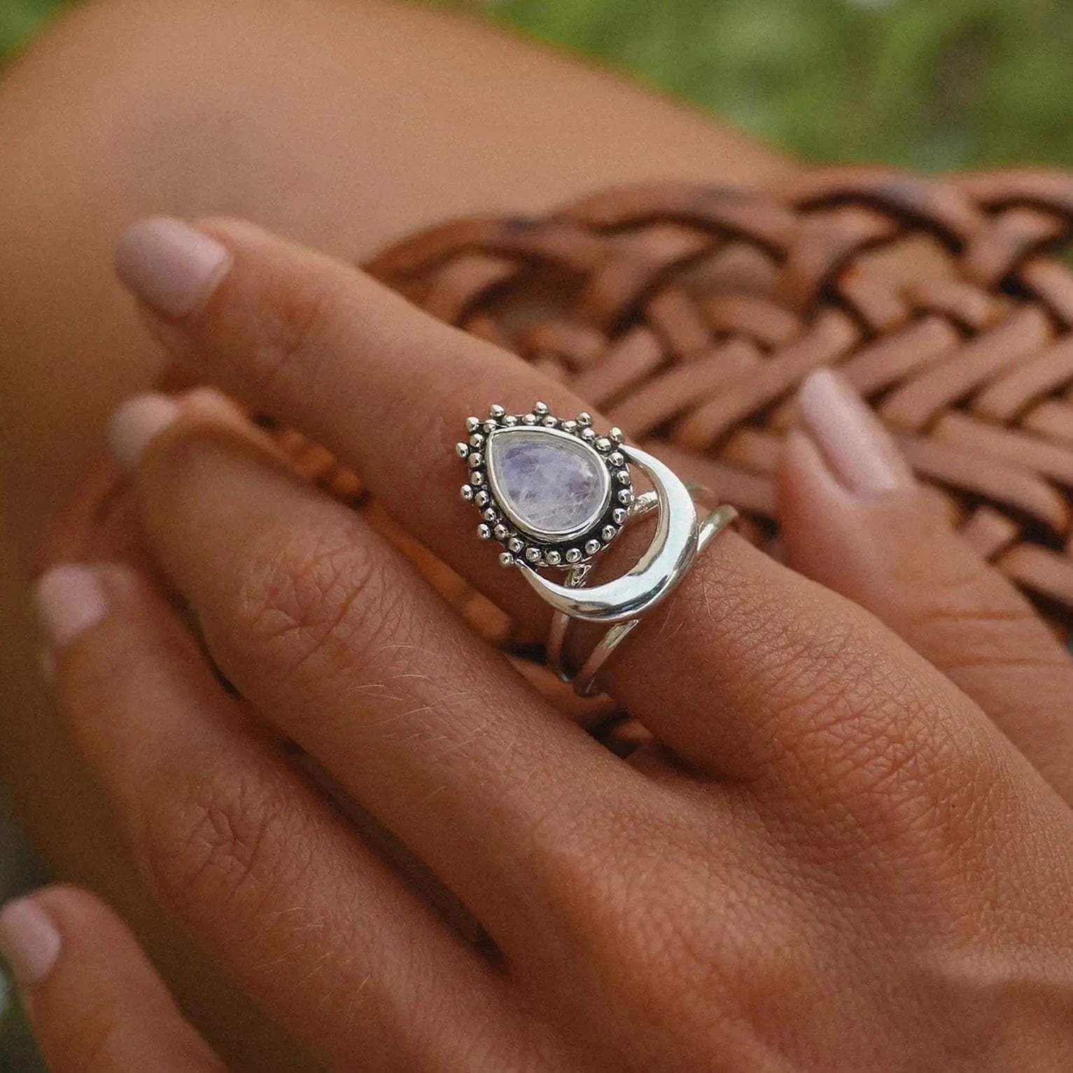 custom name rings -Half Moon Moonstone Ring