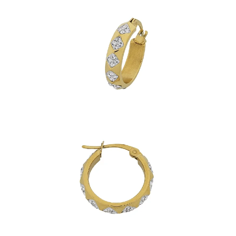 trendy statement earrings for women -Stainless Steel Yellow Gold and Crystal Facet Hoops