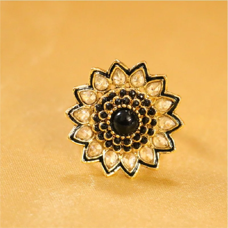 sapphire rings for women -BLACK STONE POLKI LOOK COKTAIL RING