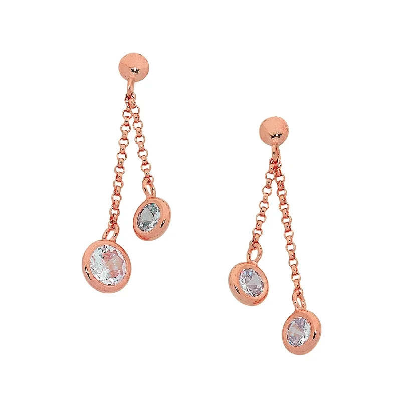 evening drop earrings for women -9ct Rose Gold Silver Infused Double Strand Cubic Zirconia Earrings