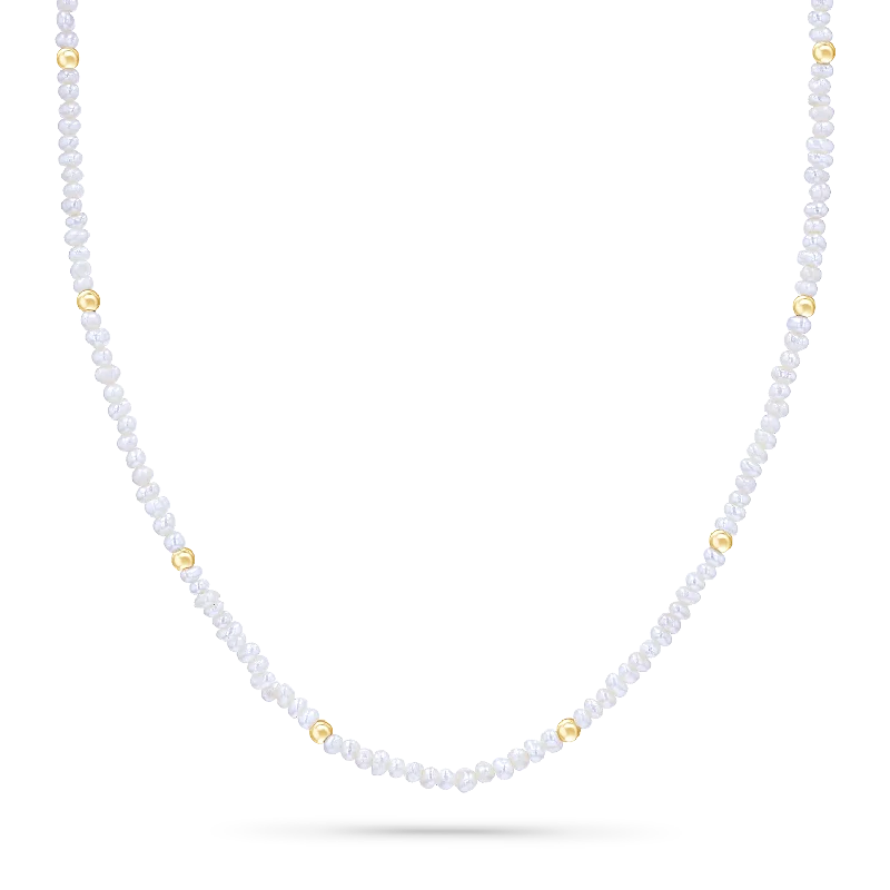 long pendant necklaces for women -Gold Bead Station Pearl Necklace