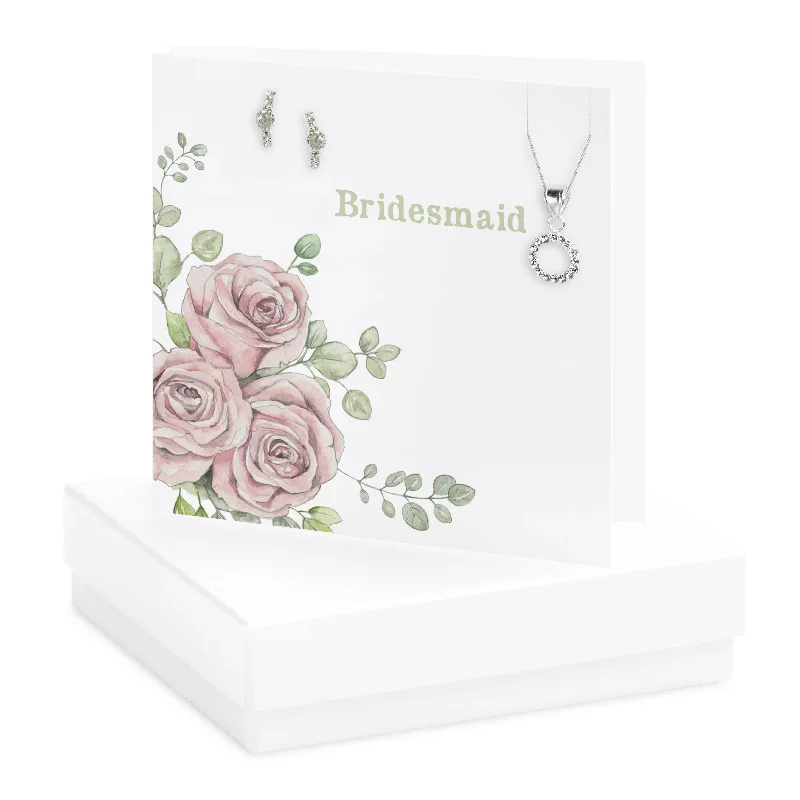 personalized necklaces for women -Boxed Rose Bridesmaid Necklace & Earring Set Card