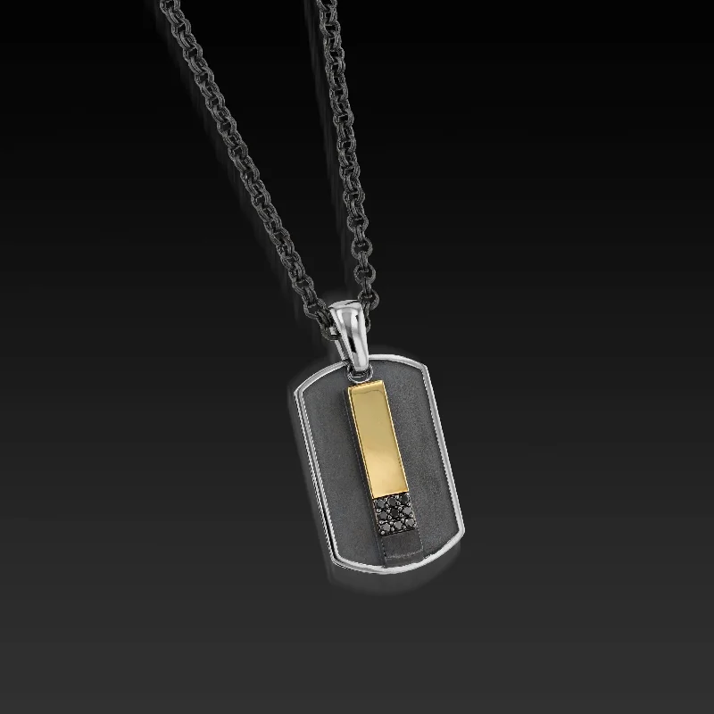 classic gold necklaces for women -Men's Duplex Bar Black Diamond Dog Tag